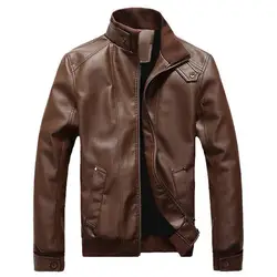 Laamei 2019, новая мода осень мужская кожаная куртка плюс размеры 3XL чёрный; коричневый Мужские воротник-стойка ПУ пальто для будущих мам кожа