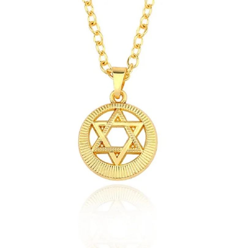 

Trendy Simple Gold Hexagram Pendant Necklaces Metal Triangle Star of David Choker Necklace Israel Emblem Talisman Jewelry Colar