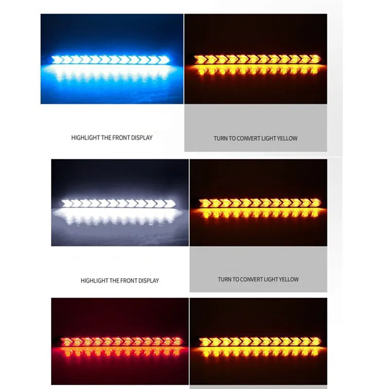 2 шт. 6/9/16 светодио дный автомобилей Гибкая Белый/янтарный горки светодио дный Knight Rider полосы света для фар последовательного Flasher DRL поворотов