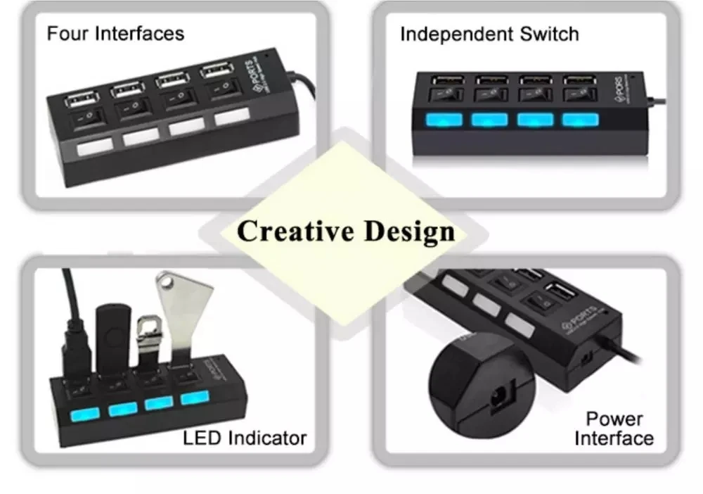 Doer 4 Порты и разъёмы usb-хаб с Мощность на переключатель включения/выключения расширитель несколько конвертер адаптер для ноутбука MacBook PC Тетрадь ноутбук сплиттер