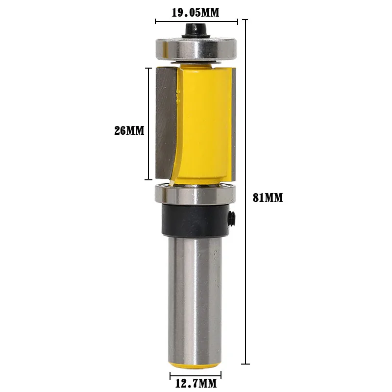 1Pc 1/2" Shank Flush Trim Router Bit Top& Bottom Bearing- 1-1/2"H For Woodworking Cutting Tool