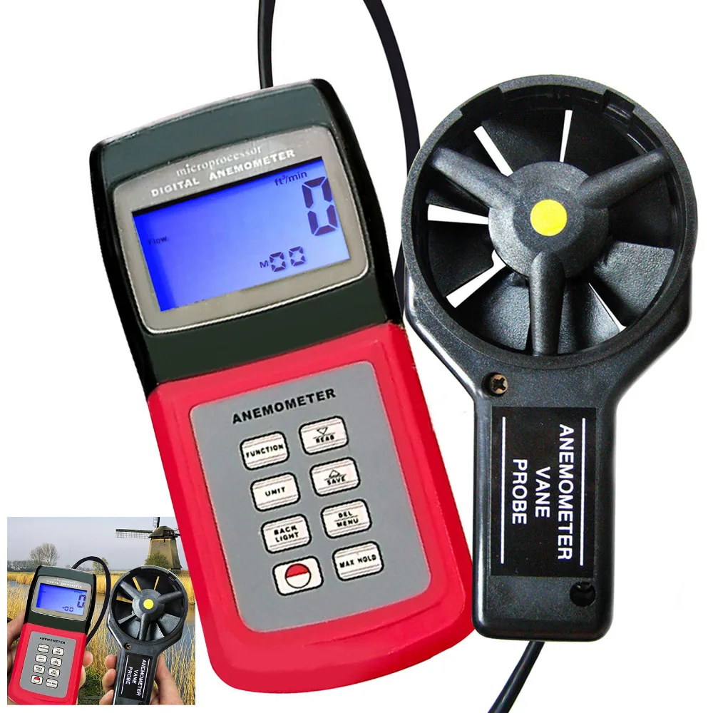 Digital Thermo Anemometer Speed Air Wind Flow Temperature Velocity