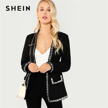 SHEIN Нарядный Жакет С Контрастной Отделкой, Блейзер С Контрастной Полоской, Офисный Блейзер С Блестками