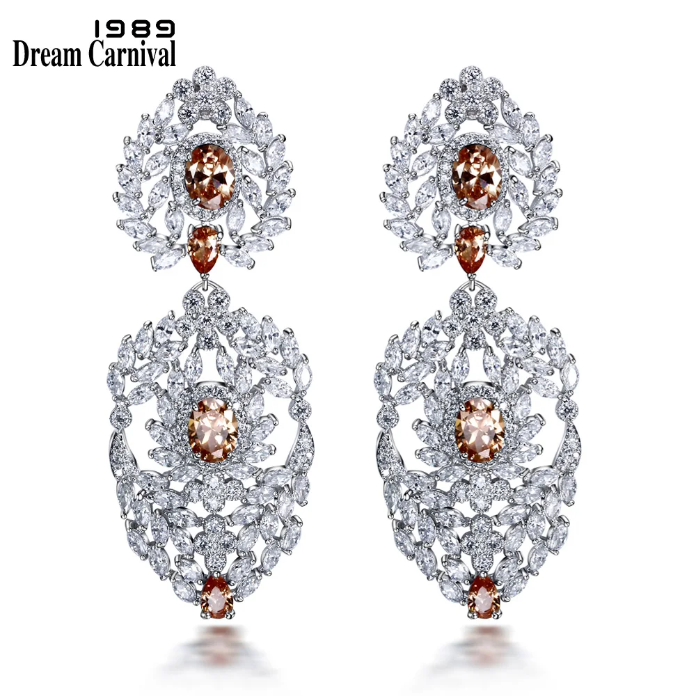 

DreamCarnival 1989 Luxury wedding Earrings Cubic Zircon Rhodium White Champagne Green Red color Big Earrings for Women SE11946
