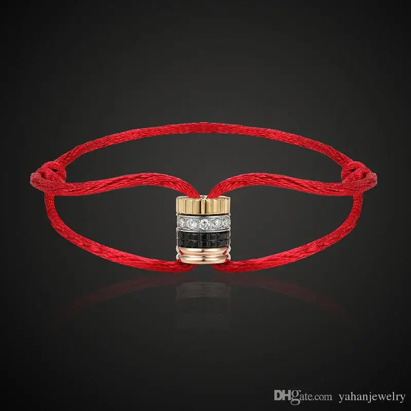 

LanRuiSha luxury stainless steel Boucheren different silk string hand make bracelet four color zircon round bangle fashion j