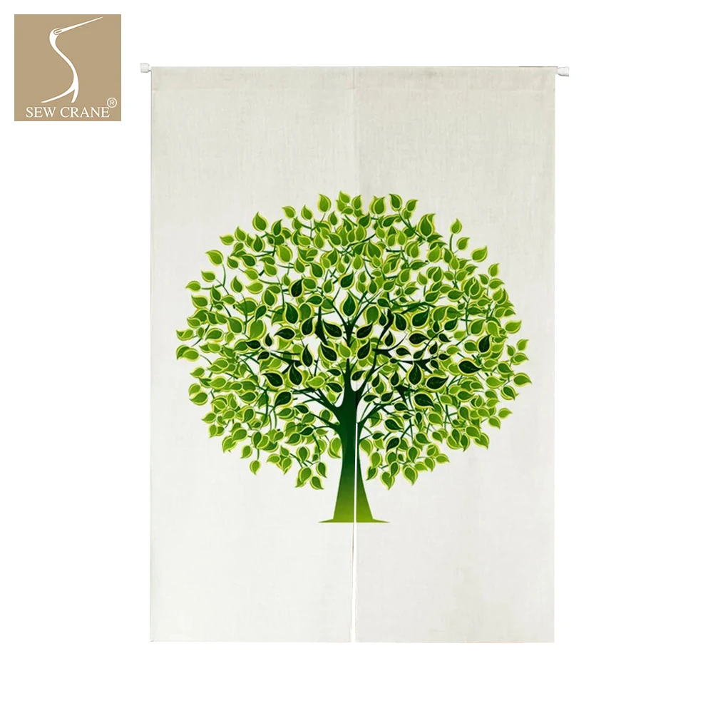 

Abstract Stylized Spring Trees Green Leaves Home Restaurant Door Curtain Japanese Noren Doorway Drapes Kitchen Room Divider