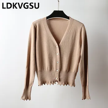 

2018 New Spring Fashion Casual Women Crop Cardigans Jacket Coat Short Knitted Cardigan Feminino Sweaters 8Color Large Size Is251