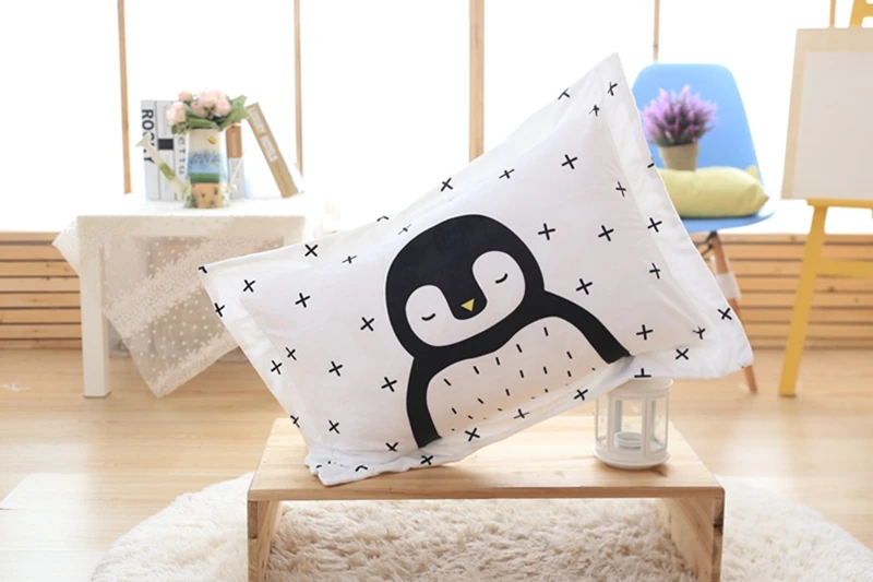 75*53cm white pillowcase cute penguin pillow case Cat /Panda /Lion single pillow cover bedroom case for pillow