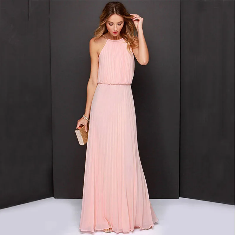 

Summer Dress Maxi 2018 Women Sexy Solid Halter Elegant Slim Thin Female Long Dresses