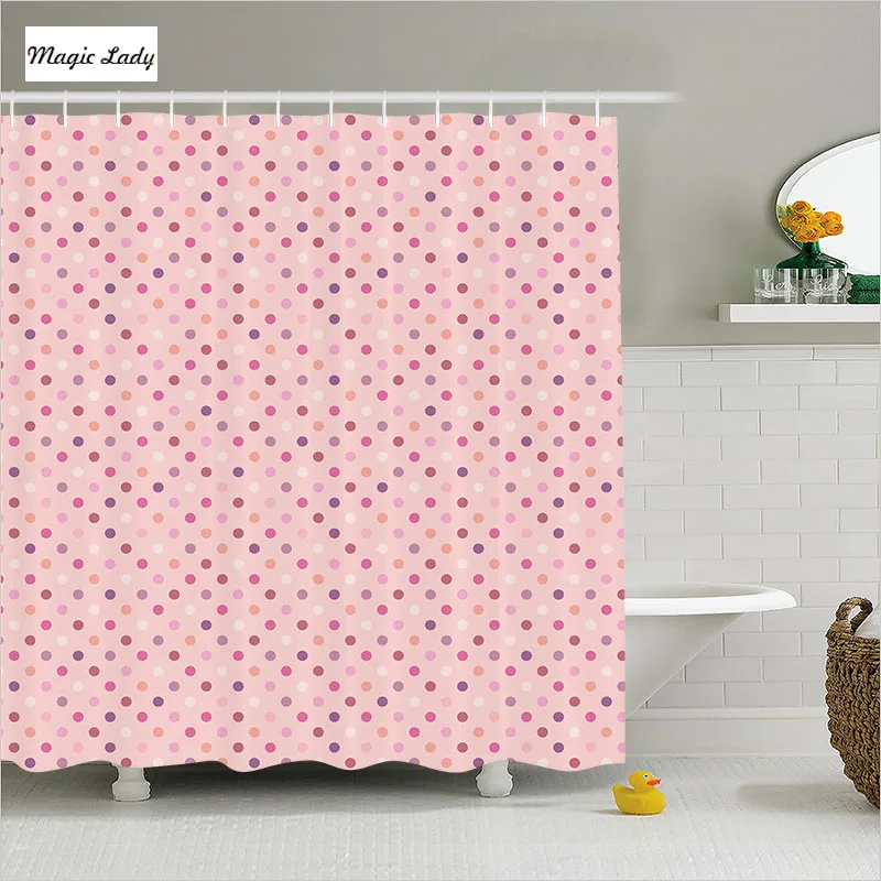 Shower Curtain Large Bathroom Accessories Romantic Polka Dots Geometric