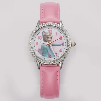 

Disney brand original children girls watches leather quartz cartoon Frozen ELSA princess diamond waterproof luminous NO.FZ-54166