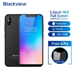 Перейти на Алиэкспресс и купить blackview a30 dual sim smartphone 5.5дюйм. 19:9 full screen mobile phone android 8.1 mtk6580 quad core 2gb+16gb face id 3g cellphone