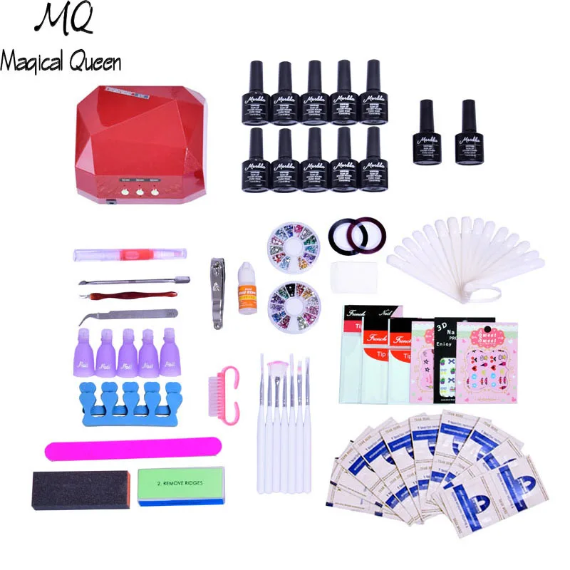 

Nail Polish Manicure Set Kit Gel Nail Polish 36W UV Lamp for Nail Dryer Base &Top Coat Gel 10 color Nail Polish Manicure Tools