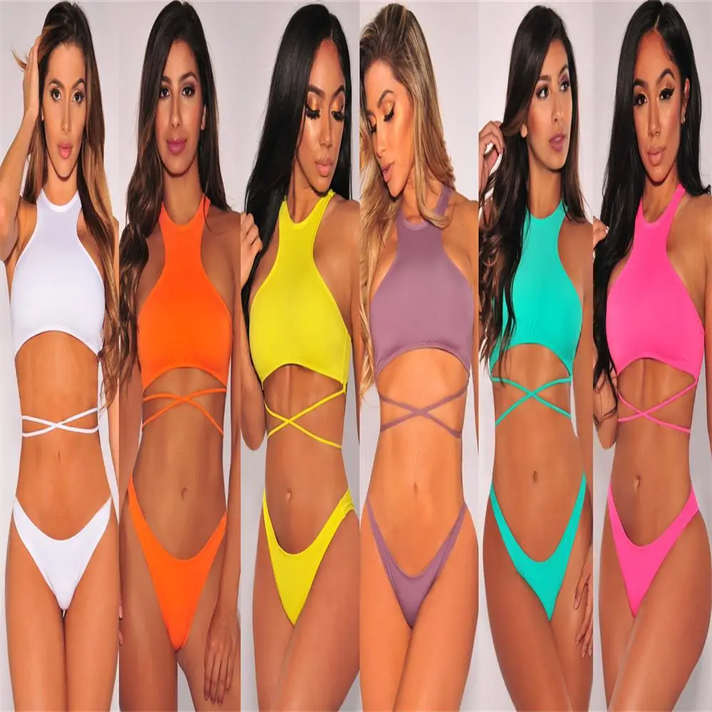 Fashion 2018 Sexy two piece set Womens Back strap tie Tops + shorts Bandage mini Set 2 Piece Bathing Suit Women Clothing