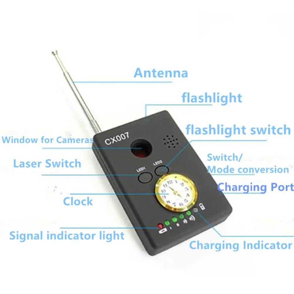 1Mhz-6500GHz Full Range Frequency Detector Multi-function Signal Camera Phone GSM GPS WiFi Bug Spy RF Detector Cam Finder CX007