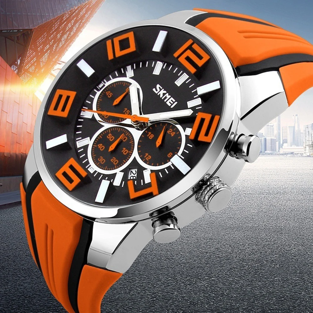 

Date Chronograph Men's Sports Wrist Watch Waterproof Silicone Band Quartz Watch