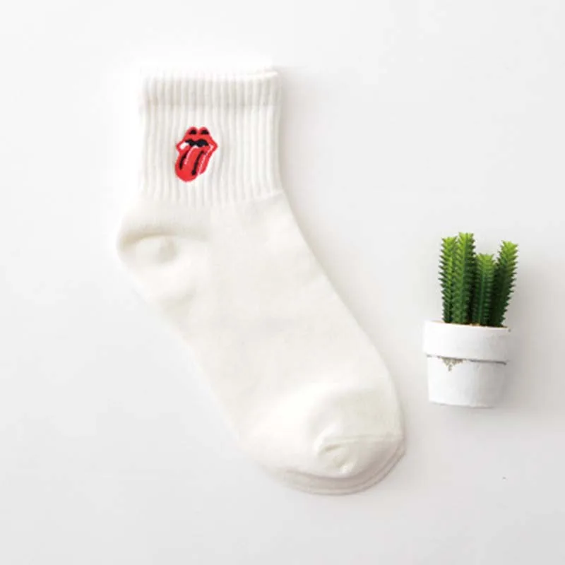 

Women Korean Cotton Socks Harajuku Funny Socks Girls Short Socks Plant Embroidery 2019 New Comfortable Soft Winter Autumn
