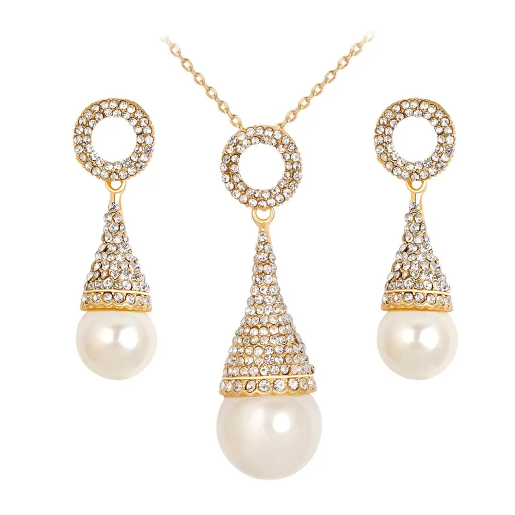 Luxury Imitation Pearl Ice Cream Necklace Earrings Wedding Jewelry Sets