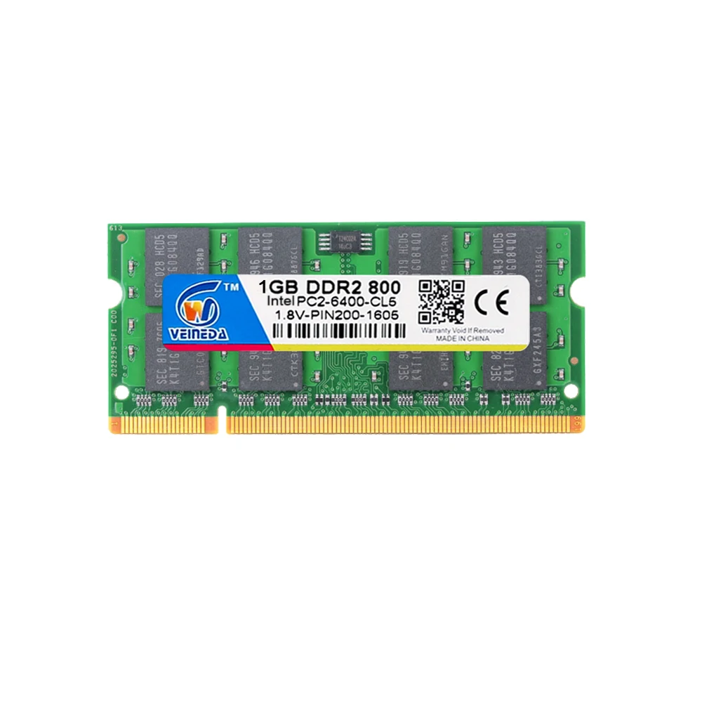 Оперативная память VEINEDA 1 ГБ DDR2 Оперативная память ddr2 800 МГц PC3-10600 sodimm ОЗУ ddr2 для ноутбука совместима с 667, 533 МГц 200pin