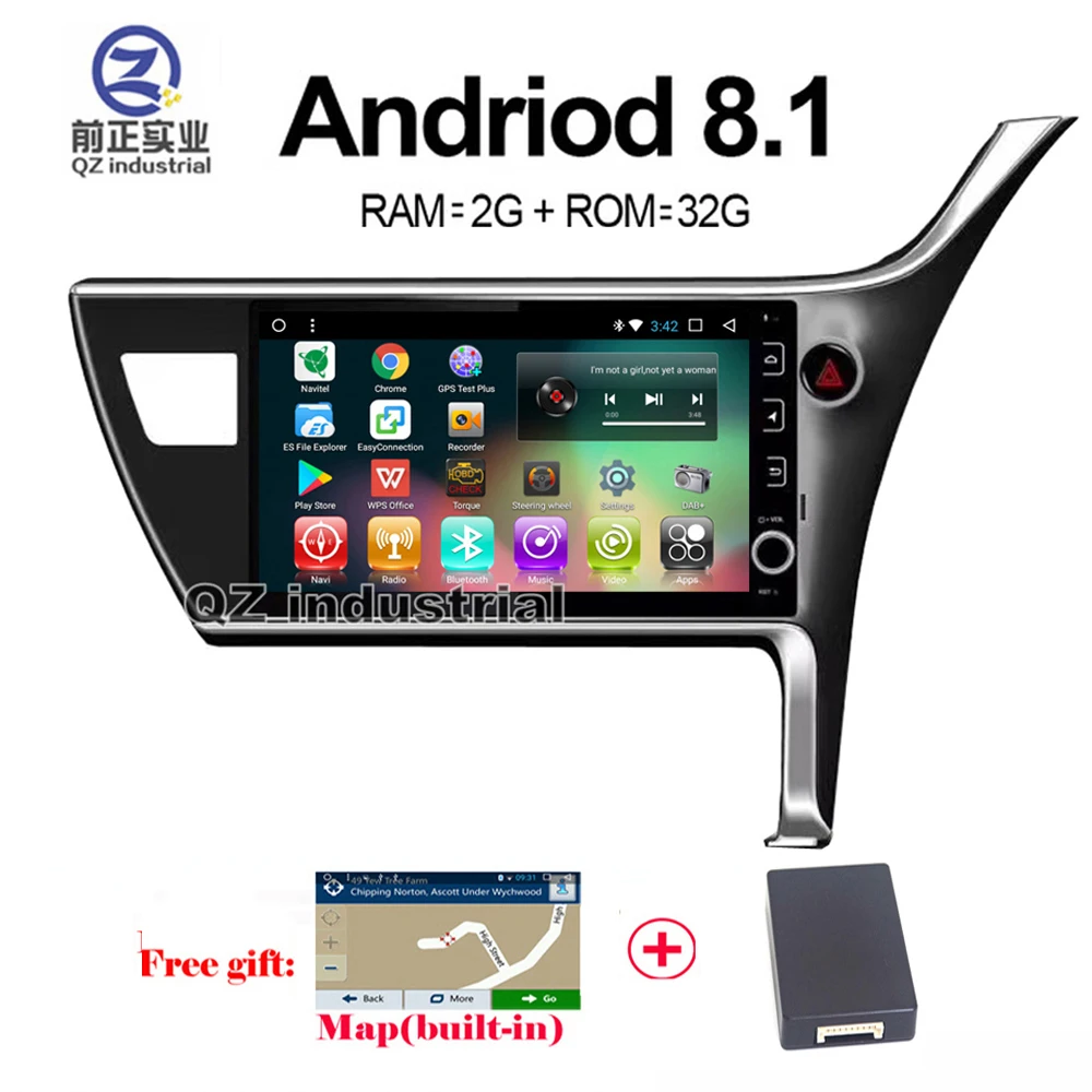 

QZ industrial HD 10.2" Android 8.1 T3 Right driving for Toyota Corolla 2017 Car DVD player with Canbus 3G 4G WIFI Radio RDS GPS