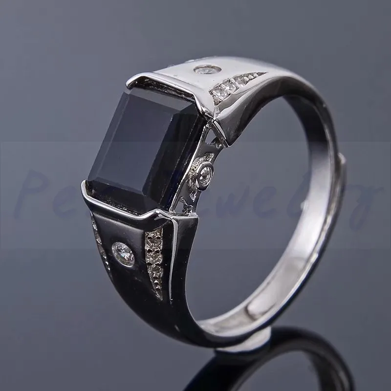 Кольцо с сапфиром Для мужчин кольцо натуральной сапфир 925 серебро 7*9 мм 2.3ct драгоценных камней на изделия# F18091304