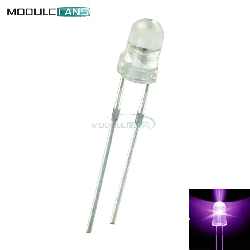 

100PCS 5mm Round Purple Water Clear LED Light Diodes Kit Lamp 1.8V-3.4V High Power Supper Bright Bulb