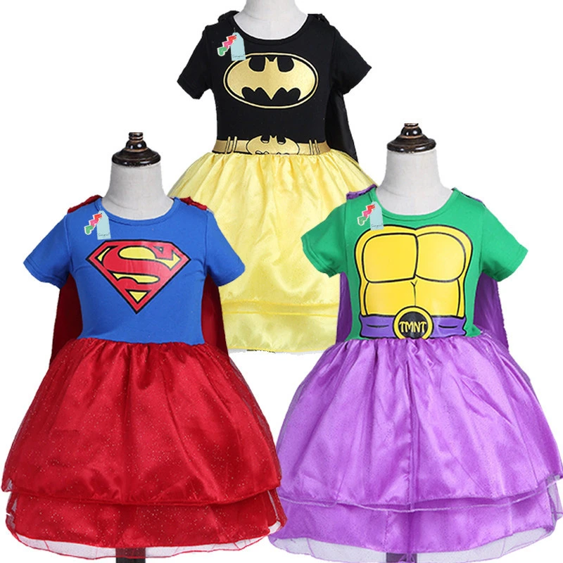 2017 Rubu New Design Girl Hulk Superman Batman Dress for Girls Carnival