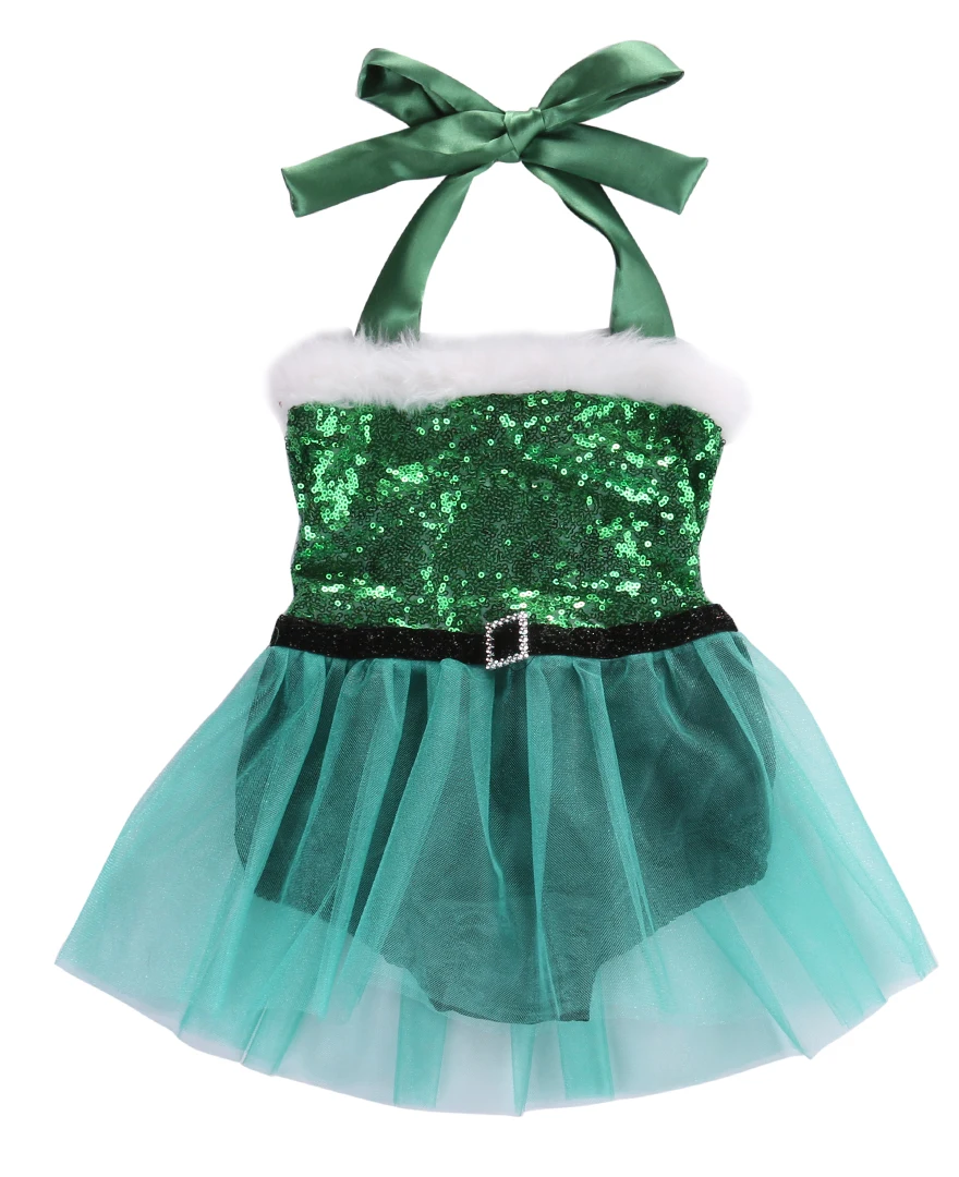 Рождественские комбинезоны для новорожденных девочек; комбинезон с Санта-пачкой; кружевное платье; Рождественский Костюм - Цвет: Зеленый