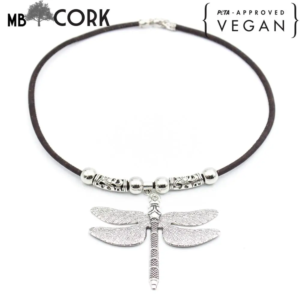 

brown cork with butterfly pendant original handmade women cork necklace N-192-1