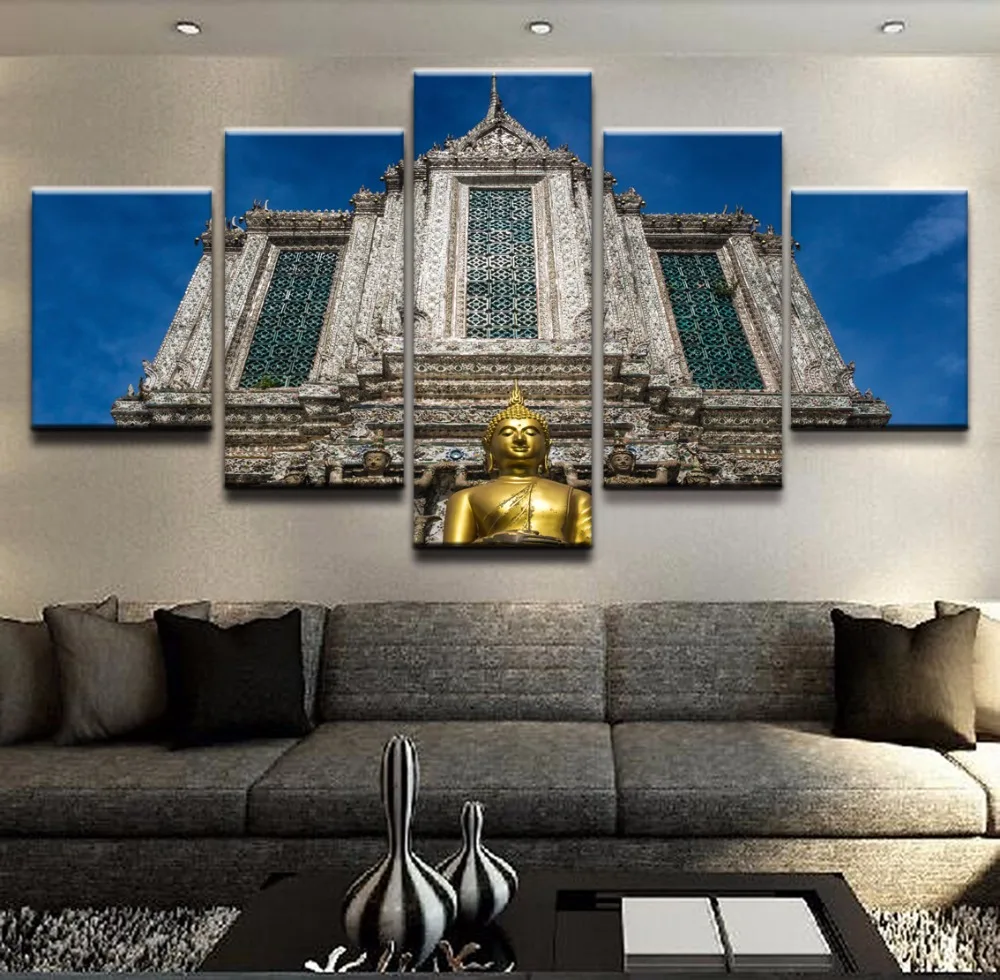 Artwork Canvas 5 Piece Religious Wat Arun Temple Poster Wall Art Home Decor For Living Room Pictures Printed | Дом и сад