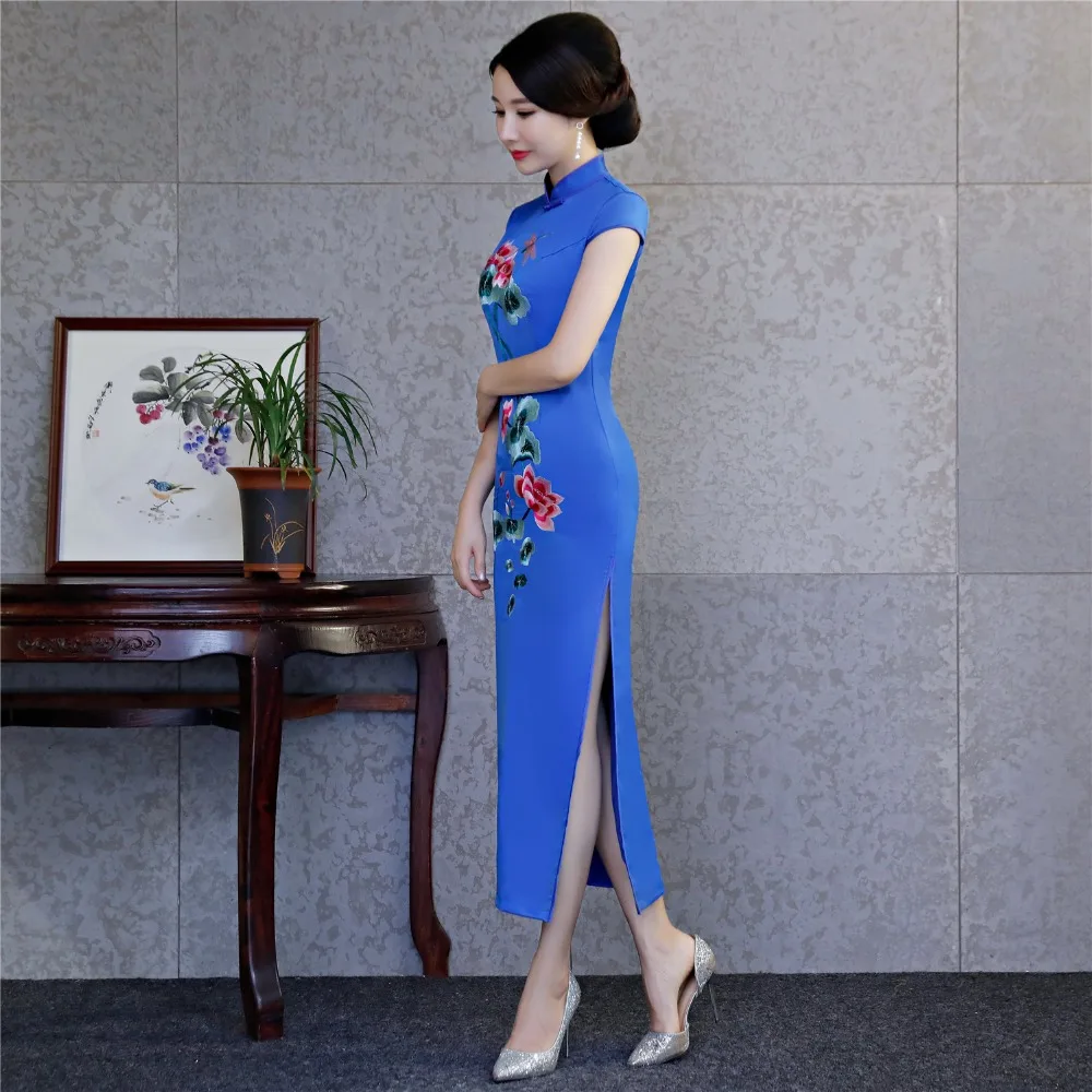 Шанхай история 2019 новая распродажа высокое качество длинное Qipao платье с подкладкой китайское платье цветочный Чонсам Qipao платье для женщин