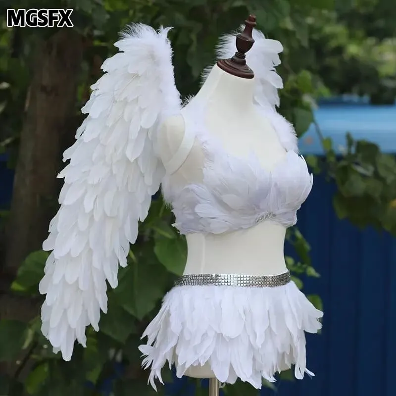 

white black feather angel wings costume for adults stage performance prop