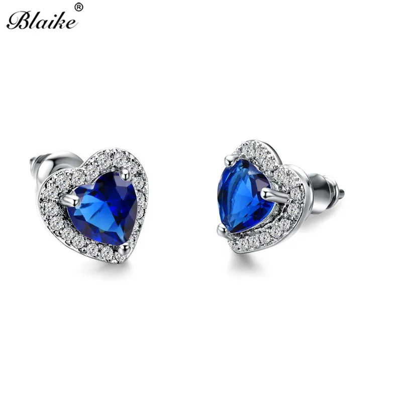 

Blaike Cute Heart Charm Multicolor Birthstone Stud Earrings For Women 925 Sterling Silver Filled Jewelry Blue/Red Zircon Earring