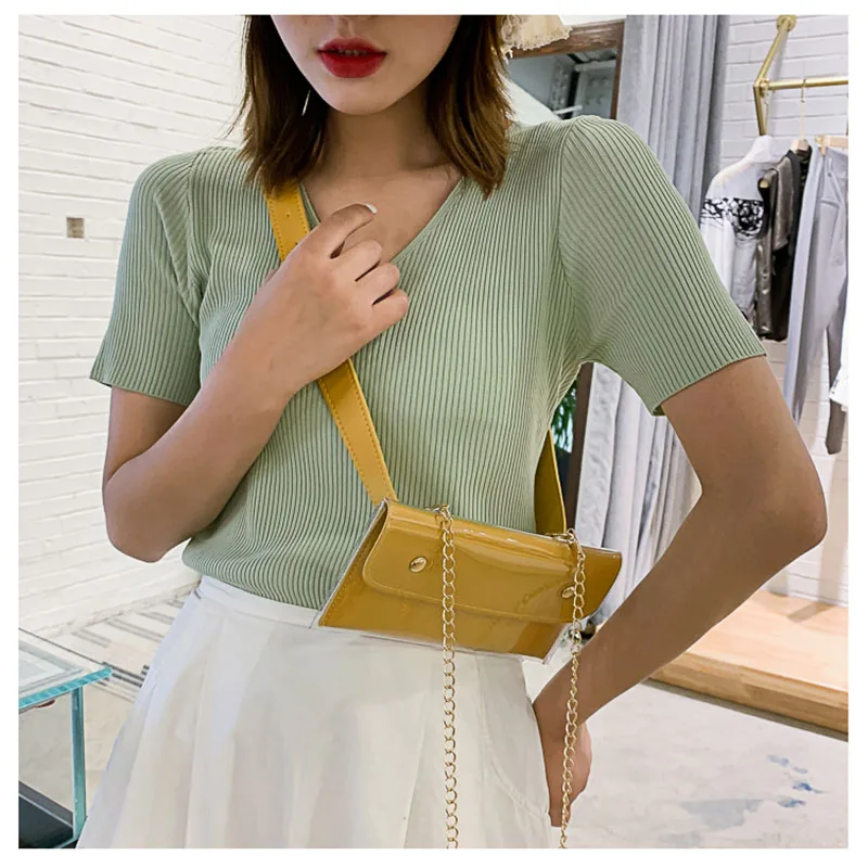 

waist pack women pure color pu belt bag pink buiktasje chain bananka Bum Bag Waterproof fanny pack shoulder crossbody bags purse