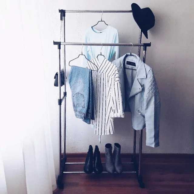 En Ligne Deux niveaux debout vêtements séchage rack métal plancher cintre pas cher et de haute qualité