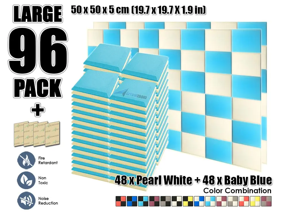 Arrowzoom 96 шт. 19," x 19,7" x 1," Цветная комбинация плоская коническая плитка студия Звукопоглощающая Панель акустическая обработка пены - Цвет: P. White and B. Blue
