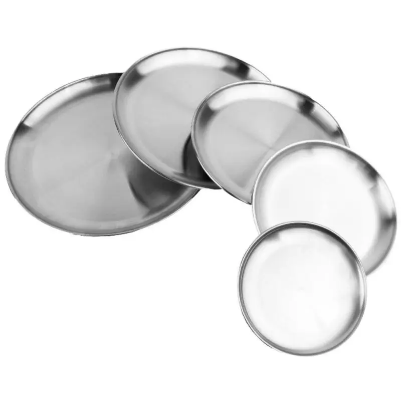 Vajilla de acero inoxidable de Camping plato de comida contenedor plato bandeja redonda plato de accesorios de cocina comedor al aire libre