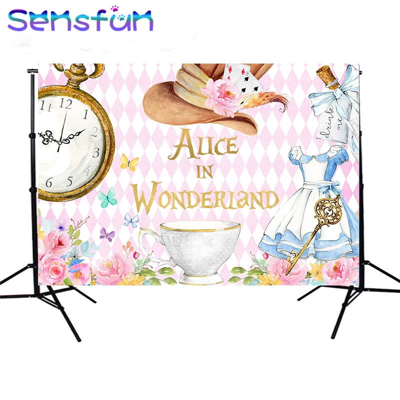 

Flower Alice in Wonderland Gilr's Party Custom Photo Studio Backdrop Background Vinyl 7X5FT