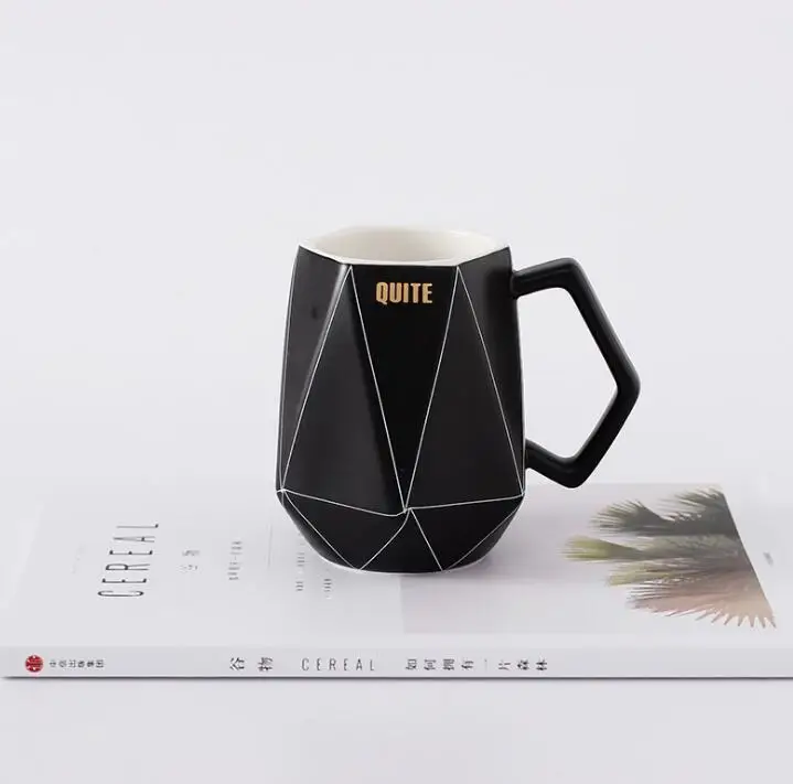 TECHOME Creative Ceramic Coffee Mug Black and White Polygon Geometric Mug Office Couple Private Mug Cup Gift for Friend Family