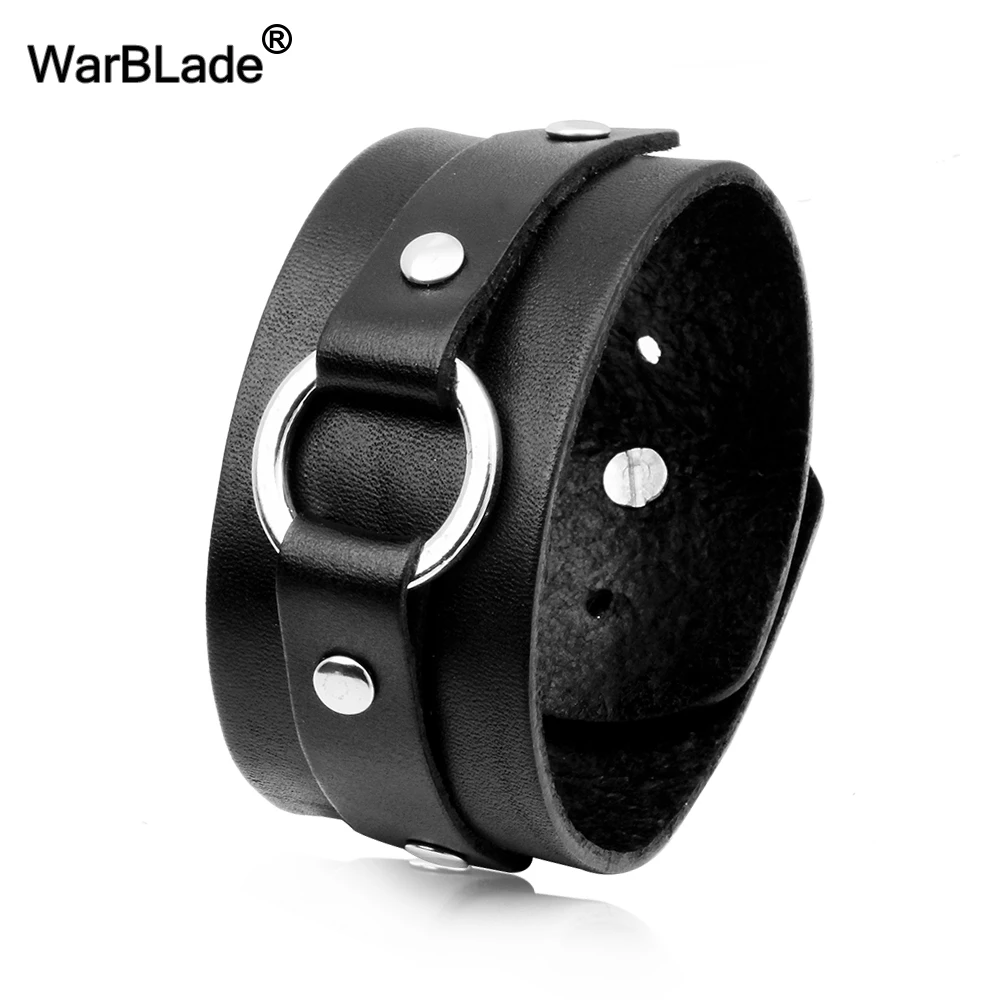 WarBLade 2018 New Fashion Genuine Leather Wide Bracelets Bangles Black Men Wrap Bracelet Punk Cuff Wristband For Women Jewelry