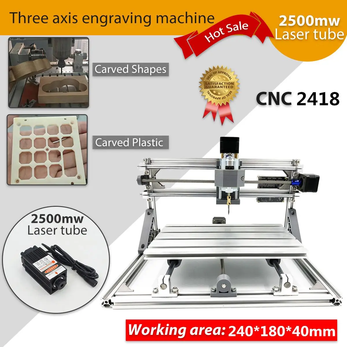 3 Axis 2418 GRBL Control Engraving Machine Mini CNC Laser Machine Milling Wood Router 2500mw Laser
