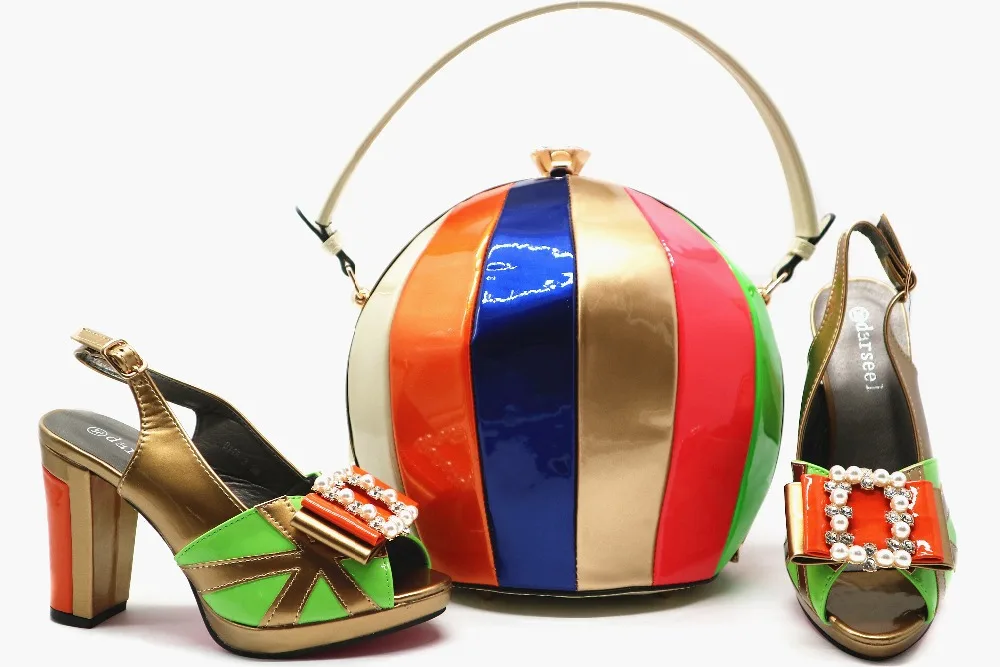 

Lovely roll bag mixed color matching women sandal shoes fashion italian new design shoes and bag matching set shoe bag SB8134-1