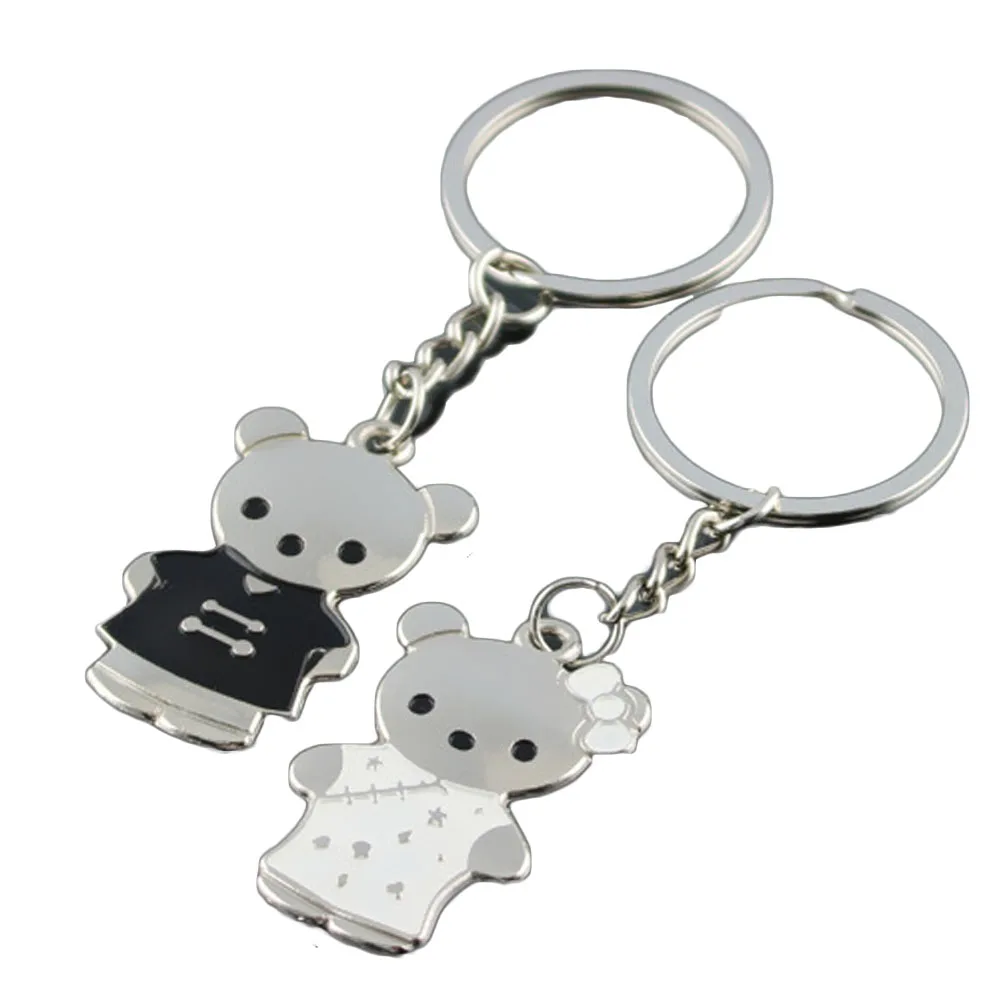 New Keychain Black White Bear Cute Lovers Couples Keyring Key Holder