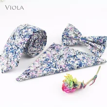 Цветочный принт 6,5 см набор галстуков хлопок Hankie бабочка мужской галстук-бабочка модный мужской Карманный платок квадратный аксессуар подарок 14 цветов