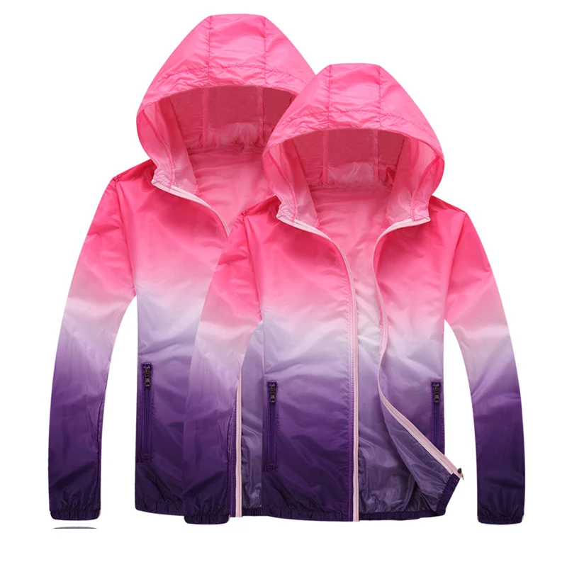 

2019 Hot Outdoor Running Jackets Gradient Print For Women Men Thin Skin Sports Coat Hooded Cardigan Quick Dry Sun Protection