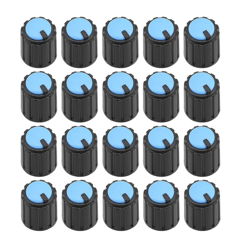 

UXCELL 20Pcs 6mm Insert Shaft 10x12mm Plastic Potentiometer Rotary Knob Pots Black Blue For Connect The Rotary Potentiometer