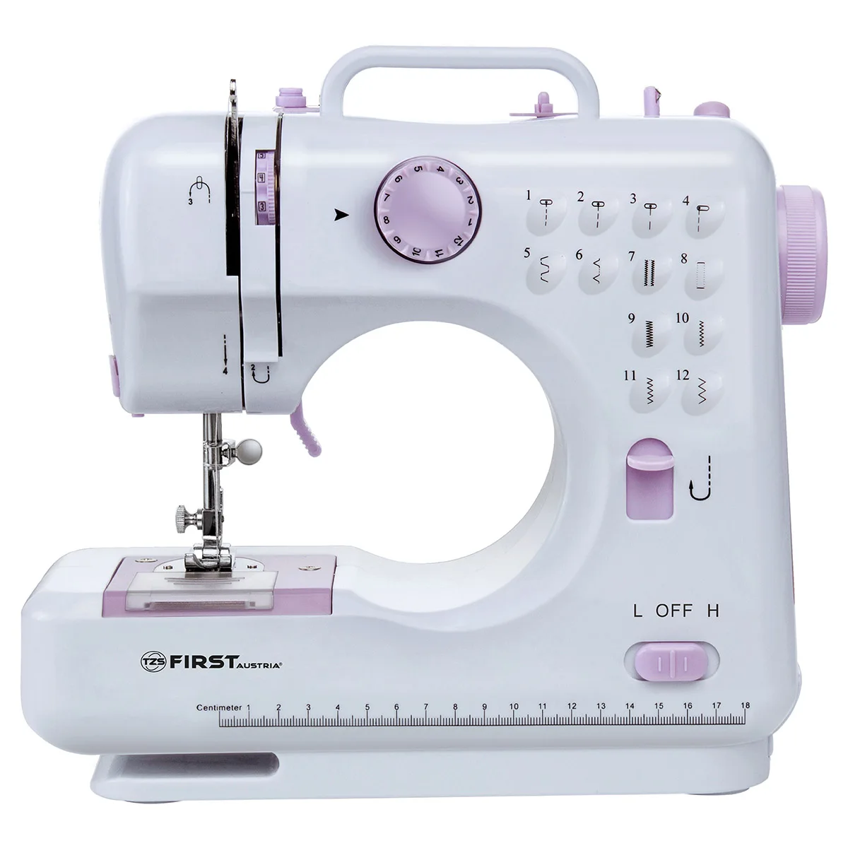 Швейная машина FIRST FA-5700-2 Purple (Встроенный нитеобрезатель, кнопка реверса,обратный ход, обратный шов, освещение, подсветка рабочей поверхности, cъемная прижимная лапка)