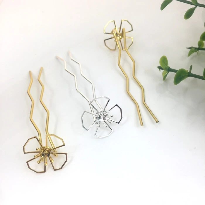 10 PCS 68*1.2mm Metal Copper Flowers Hair Sticks Gold Silver U Shape Hairpins Base Setting For Women Jewelry Making | Украшения и