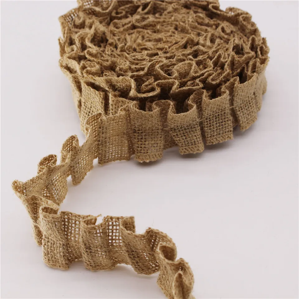 10 Meters/Roll 4cm Fold Jute Burlap Ribbon Fabric Twine Hemp Flat