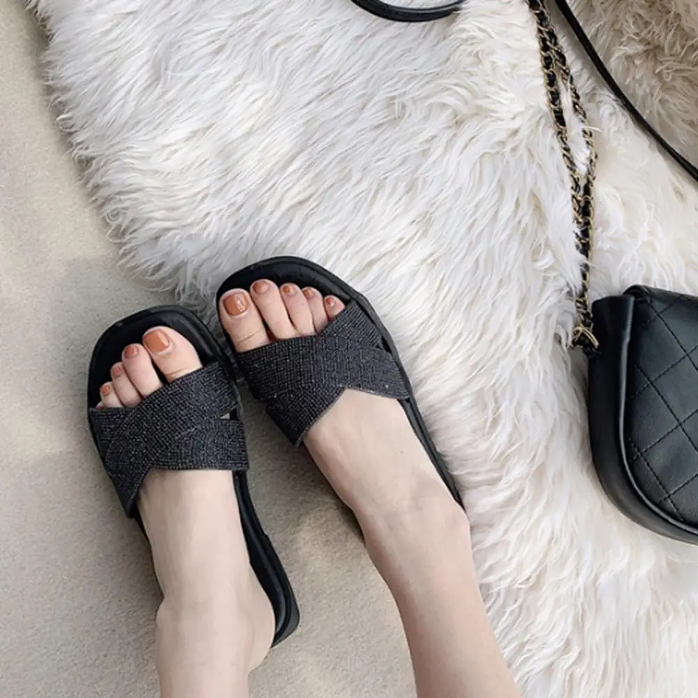 

Summer Women's Ladies Fashion Bling Sequins Slipper Peep Toe Casual Shoes foreign trade sequins cheap flat sandals slippers